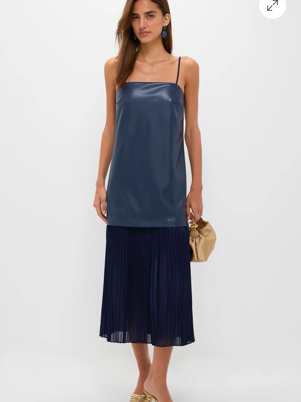 NWOT Tuckernuck Hyacinth House Mixed Media Leather Pleated Ozzy Midi Dress,S.